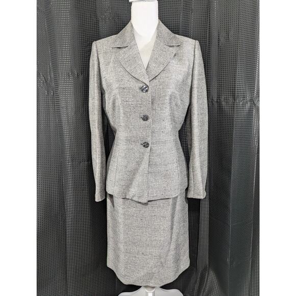 NWOT! SUIT STUDIO, NEW YORK! SILVER/GRAY W/BLACK PENCIL SKIRT SUIT SET! SZ 8 - Picture 2 of 13